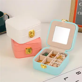 Нова преносима кутия за бижута Организатор на пътувания Бонбони цвят обеци Колие пръстен Прост държач за дисплей за бижута Кутия за кутии Дамски подарък