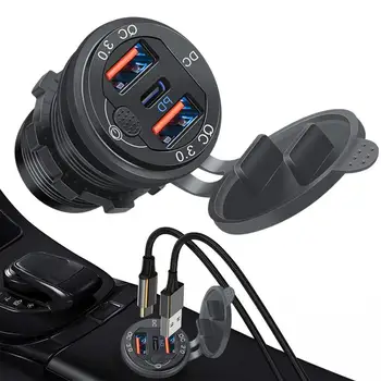 Адаптер за зарядно за кола Бързо зареждане PD QC3.0 Двоен USB адаптер с три порта Зарядни устройства за телефони за ATV Auto Convertible Car RV