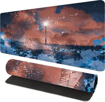 Fantasy Landscape Gaming Mouse Pad Large Girl and Flower Anime Mouse Mat Oversized Computer Pad Lengthen Laptop Mat 30x80x0.3cm