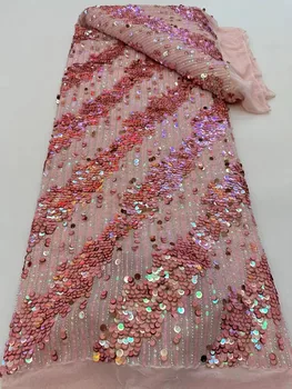 Луксозен африкански дантелен плат Тежки перли за бродерия с мъниста Sequined нигерийски френски дантелени тъкани Качество 2023 за жени рокля