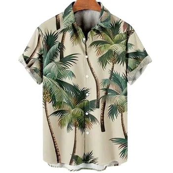 Мъжко лято 3d кокосово дърво печат зелена риза мъжки празник къс ръкав плаж голяма риза