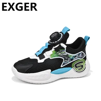 Обувки за момчета Спортни обувки Лятна мрежа дишаща 2023 Нов въртящ се бутон Детски баскетболни обувки Меки подметки за тийнейджъри