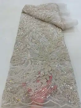 Луксозна чисто бяла африканска дантела 2022 висококачествена дантела тежки мъниста пайети тюл плат Нигерия за сватба булката рокля шият