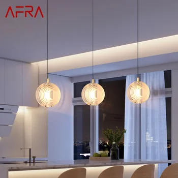 AFRA Nordic месинг висулка светлина LED модерен просто творчески кръгъл кристал висяща лампа за дома трапезария спалня