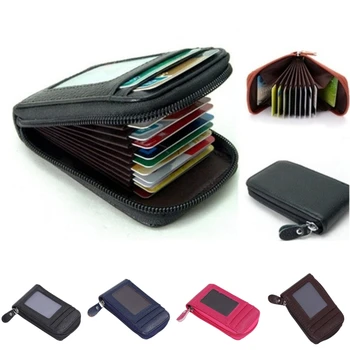 Мъжки портфейл Истински PU кожа притежател на кредитна карта RFID блокиране цип джоб мъже чанта Multi-карта цип