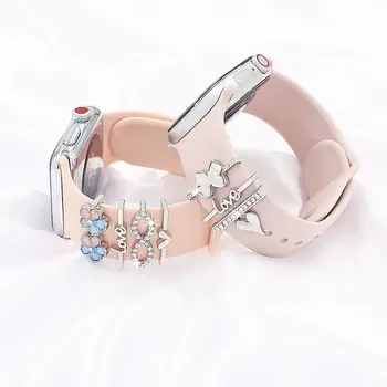  цвете каишка декорация сърце форма метал декоративен пръстен творчески смарт часовник силиконова каишка аксесоари за Apple Watch Band
