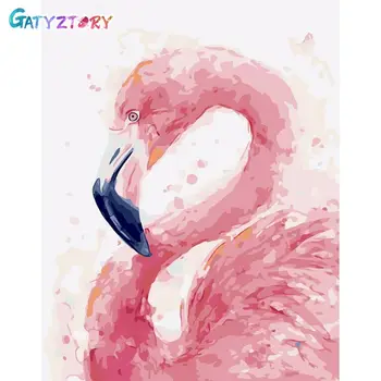 Gatyztory Рамкирана живопис по числа Фламинго платно рисуване животни оцветяване по номера акрилни бои комплект Начало декор