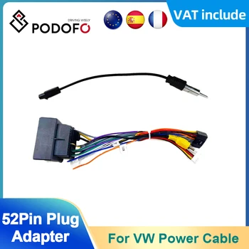 Podofo аксесоари за кола 52Pin кабелен адаптер за адаптер за Volkswagen / Golf / Polo / Tiguan / Passat / SEAT / Skoda радио антена