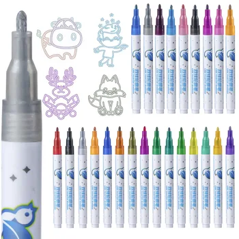 12/24Pcs Цветна двойна линия контур арт маркер писалка графити маркер за възрастни книжки за оцветяване Списания Рисуване на детски графити
