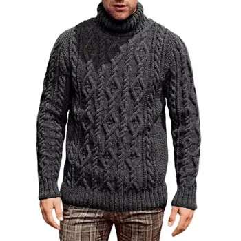 Реколта човек обрат жакард пуловер зимата топло поло дълъг ръкав трикотажни пуловери ромб джъмпер пуловер за почивка