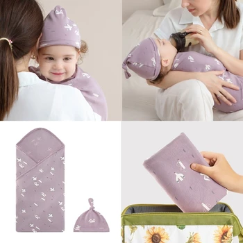 77HD Новородено бебе, получаващо одеяло с шапка Пелени Спален чувалЧувал Бебешка количка Wrap с капачка Бебешки душове Wrap лента за глава