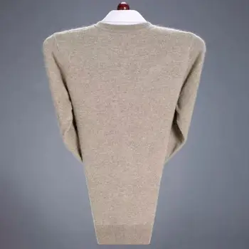 Базов слой риза жени базов слой отгоре мъжки V врата плътен цвят плетен пуловер есен зима дебел пуловер мек еластичен средата
