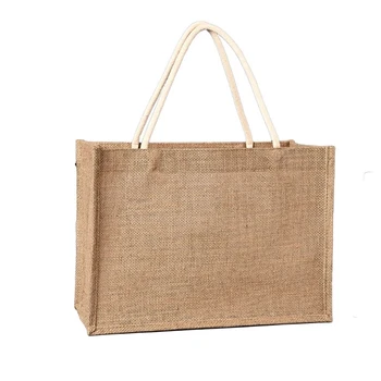  Юта голяма пазарска чанта Burlap за многократна употреба плаж пазаруване чанта за хранителни стоки с дръжка голям капацитет пътуване съхранение организатор за жени 517D
