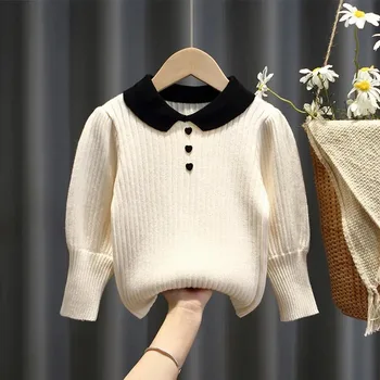 Пуловери за момичета Нови детски пуловери Есенен и зимен пуловер Дамски подкосъм плетен есенен плюшен топ