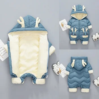 бебе зимен снежен костюм плюс кадифе дебел момче гащеризон 0-2 години новородено гащеризон момичета гащеризони малко дете палто сняг дрехи