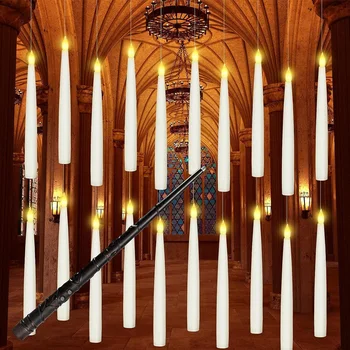 20Pcs безпламъкови тънки плаващи свещи LED висящи електрически свещи комплект комплект с магическа пръчка, за коледна украса за Хелоуин