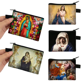 Дева Мария от Гуадалупе Дева Мария печат монета чантата жени католически Мексико портфейли лична кредитна карта слушалки притежателя пари монета чанта