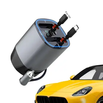 Бързо зарядно за кола 5 в 1 Интелигентно зарядно за мобилен телефон за кола с двойни прибиращи се кабели 100w автомобилен дифузьор LED светлини защита