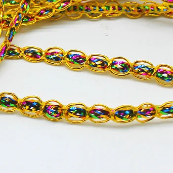 Rainbow дантелени панделки златни апликирани дантелени подстригвания 25 Yds злато и сребро Cosplay плетене на една кука цветни дантела плитка на едро 0.6CM