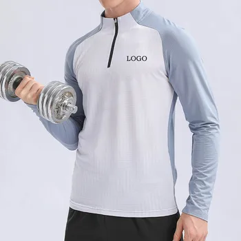 персонализирано лого Мъжки спортни изправи врата половин цип отгоре фитнес бягане дишаща дълъг ръкав бързо сушене дрехи