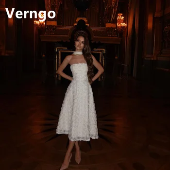 Verngo White 3D цвете вечерни рокли за жени без презрамки линия абитуриентски рокли елегантен рожден ден парти рокля без ръкави официална рокля