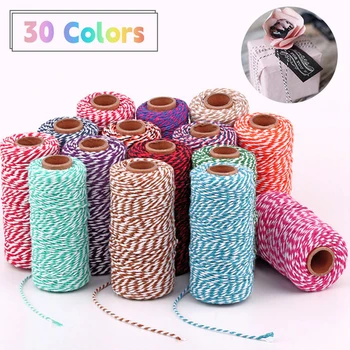 100M* 2MM Двуцветен памучен шнур Бейкър канап за ръчно изработени аксесоари DIY Домашен текстил Опаковане на подаръци Сватбен декор