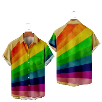 Мъжка хавайска тениска Y2K Hombre модна риза LGBT 3D печат Уютни ежедневни плажни извънгабаритни дрехи 1