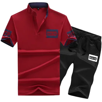 Мъжки анцузи 2023 Лятна тениска с къс ръкав + Комплект къси панталони Casaul Slim Fit Спортен костюм мъжки комплект от две части