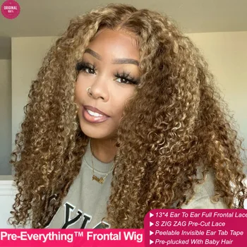 Pre-Everything™ Honey Blonde Colored Glueless Human Hair Wig Lace Frontal Wig Colored Glueless Preplucked Human Wigs Ready To Go