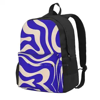 Ретро модерен течен вихър абстрактен модел квадрат в кобалтово синьо и бежово училище чанти пътуване лаптоп раница абстрактен модел
