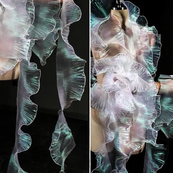 Organza Fabric Полупрозрачни илюзионни плисета Голяма дантела градиент облекло аксесоари кърпа на метър DIY шевни материали