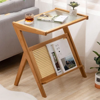ратан странична маса бамбук страничен кабинет малка масичка за кафе нощно шкафче стъклена странична маса модерна и проста