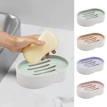 Portable Soap Dishe Двуслойна пластмасова сапунена кутия Баня Drain Soap Tray за баня Душ Начало Открит къмпинг Travel