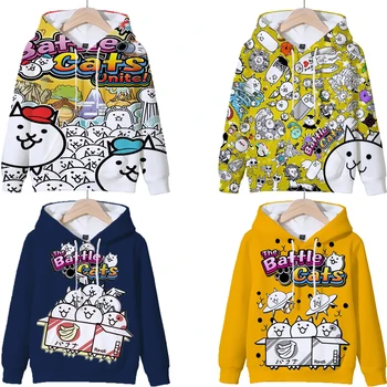 Битката котки печат суитчъри детски дрехи карикатура дълъг ръкав качулки Harajuku момчета момичета пуловер върхове детски дрехи