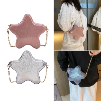 Мода сладък звезда форма рамо чанта жени плътен цвят PU кожа верига crossbody чанта женски случайни всички мач малка чанта