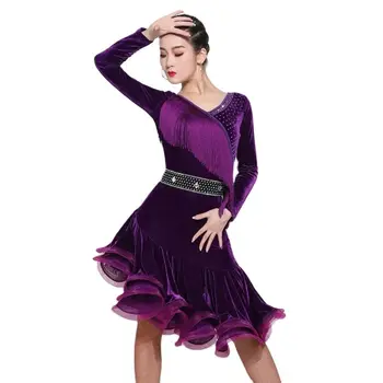 2023 Латино танц рокля секси пискюл рокли комплект възрастни жени есен зима нов дълъг ръкав професионално изпълнение рокля