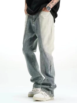 YIHANKE контраст случайни дънкови панталони мъжки висока улица измити затруднени снаждане хлабав широк крак панталони Y2k дрехи