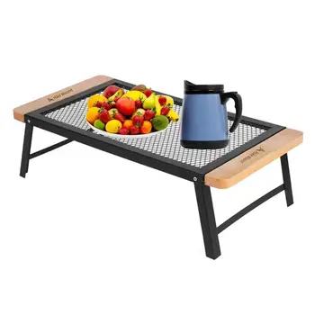 Туристическа маса, прибори за хранене & Печка Iron Net Охлаждане Къмпинг маса, Открит пикник Portable сгъваема маса, 60x30x18cm