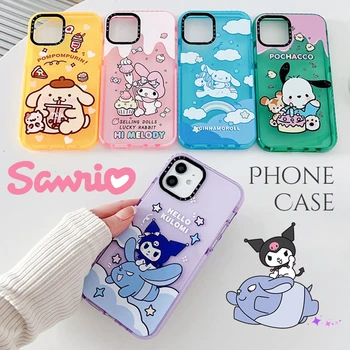 Sanrio Melody Kuromi Cinnamoroll Pochacco Purin карикатура телефон случай за iPhone 11 12 13 14 Pro X XS XR Max 7 8 Plus мека корица