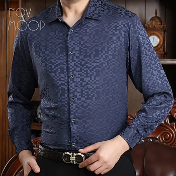 Novmoop Италия стил черница коприна мъжка риза дълъг ръкав официален смарт износване най-добрите парти костюми мач LT3591