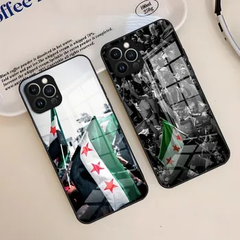 Сирийска революция флаг телефон случай за IPhone 14 Pro Max 12 11 13 Mini X XR XS 8 7 6 Plus SE 2020 закалено стъкло заден капак