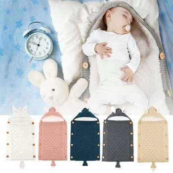 Нов топъл дебел плетен бебешки халати спален чувал сладък зимен бебешки дрехи спално облекло за момичета момчета спален вагон 0-12 месеца