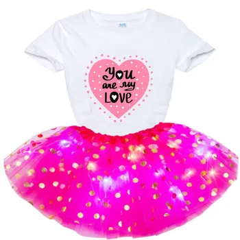 Детски момичета LOVE писмо печат тениска + пайети пола комплект лято деца момичета подарък рожден ден персонализирани персонализиране рокля