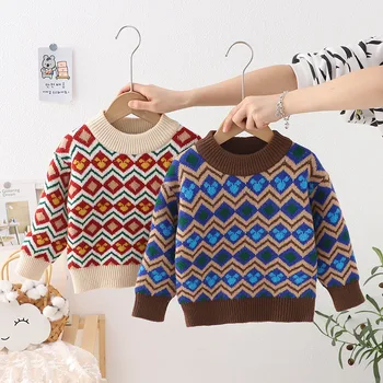 Момчета Дебели пуловери Есен Зима Деца Топли кадифени суичъри Върхове за бебета момичета 5 6 години пуловер пуловер детски дрехи