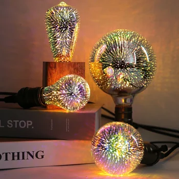 3D декорация LED Edison крушка E27 6W 110V 220V реколта звезда фойерверки лампа ампула LED лампа осветление празник нощ светлина