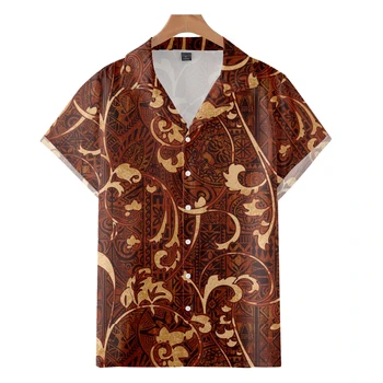Мъжка мода кубински стил хавайски модел панели риза 3D печат уютен случаен къс ръкав плаж извънгабаритни дрехи 1