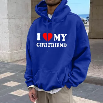 I Love My Girlfriend Print Couples Hoodies Matching Set Sweet Lover Sweatshirt Harajuku Casual Y2k Tops Couple Clothes