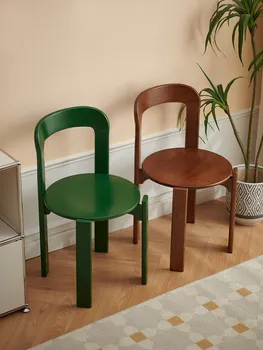 Дизайнерски винтидж цветен сладък кръгъл стол, кръгъл и прост конферентен стол, крем малка облегалка, трапезария от масивно дърво