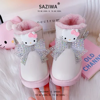 Sanrio Hello Kitty Snows ботуши меко дъно против хлъзгане деца аниме фигура зимни памучни обувки мода Kawaii карикатура нов стил