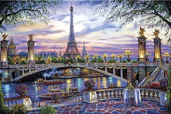 Парижки пейзаж Изграждане на мост Кръстат бод комплекти Ръкоделие Бродерия занаяти 14ct Unprinted DIY изкуства Ръчно изработени домашен декор